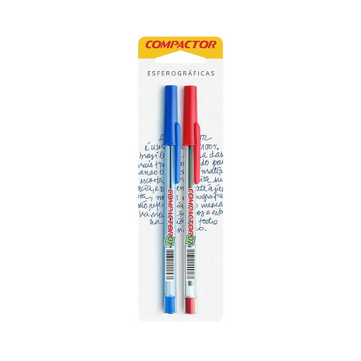 CANETA COMPACTOR 07 BLISTER C/1 AZUL+1 VERMELHA