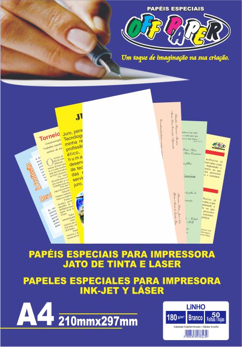 PAPEL OFF PAPER LINHO 180G A4 C/50F BRANCO