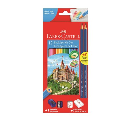KIT ESCOLAR LÁPIS DE COR SEXTAVADO + 2 LÁPIS MAX + APONTADOR + BORRACHA, FABER-CASTELL, 12 CORES 1201122