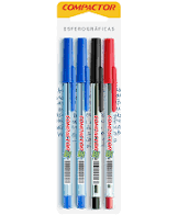 CANETA COMPACTOR 07 BLISTER C/4 2 AZUL 1 VERMELHA 1 PRETA