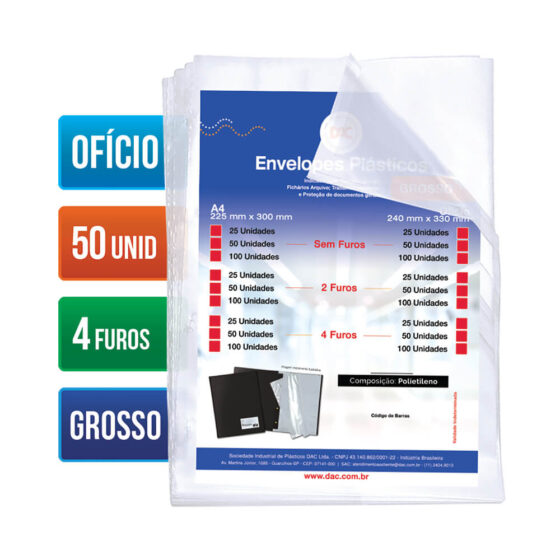 ENVELOPE DAC BLISTER C/50 4 FUROS OFICIO 5076