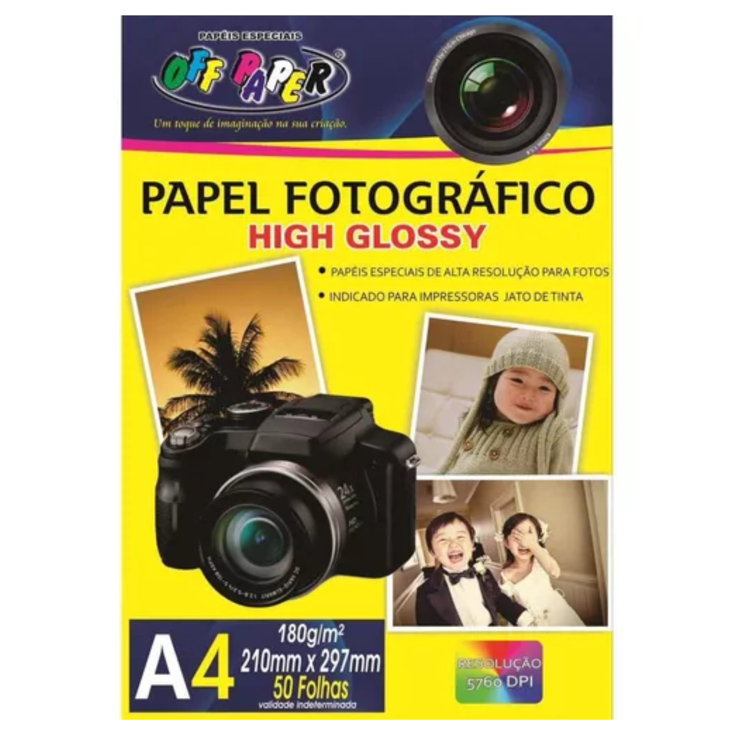 PAPEL FOTOGRAFICO A4 180G GLOSSY 50 FOLHAS RESISTENTE A AGUA OFF PAPER