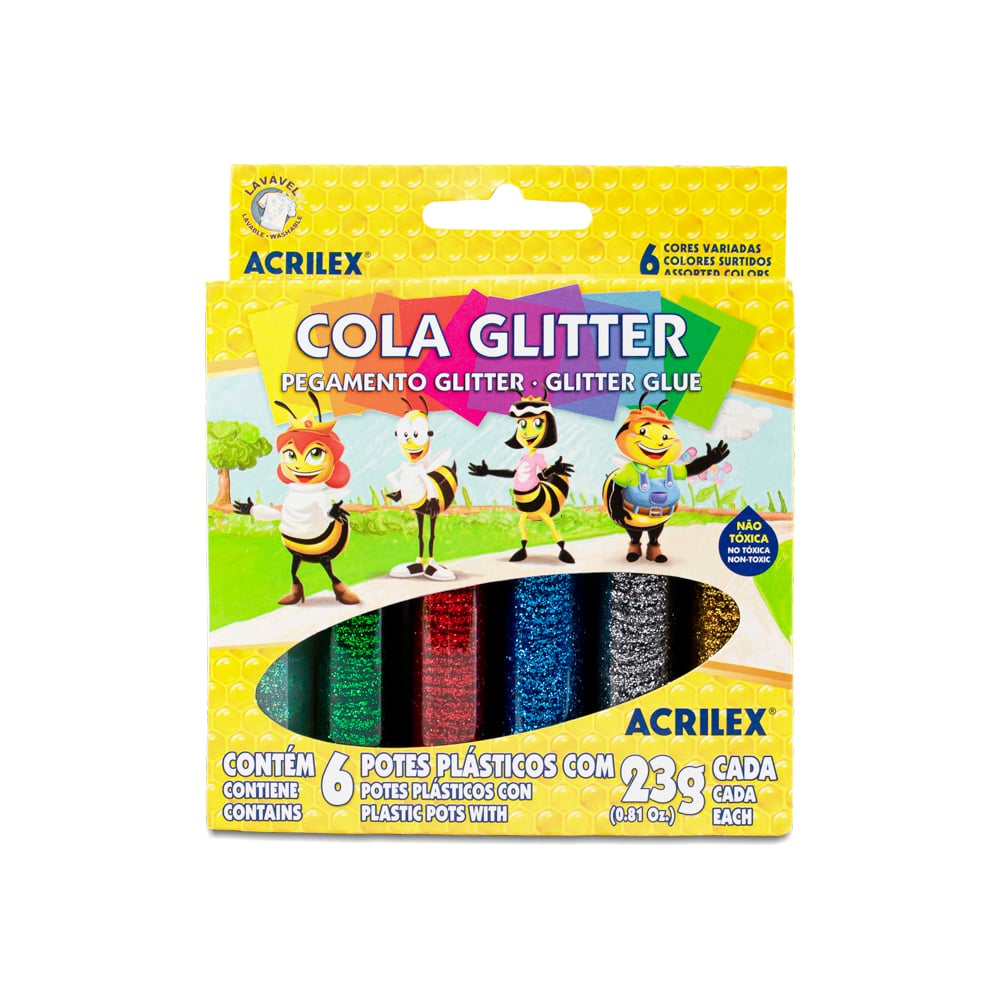 COLA GLITER ACRILEX C/6 23G SORTIDO 2923 