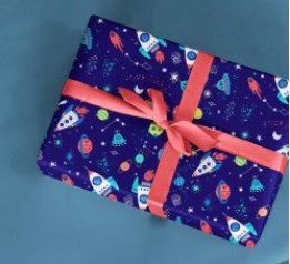 PAPEL PRESENTE VGESSELE C/10 FOLHAS FOGUETES E PLANETAS 123