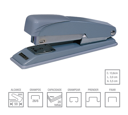 GRAMPEADOR EAGLE 206 ESTRUTURA METALICA, COM  APOIO E BASE PLASTICA, CAPACIDADE AT¿ 20 FOLHAS,  GRAMPO 26/6
