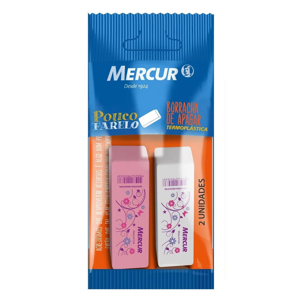 BORRACHA MERCUR BLISTER DECOR ROSA/BRANCA C/2