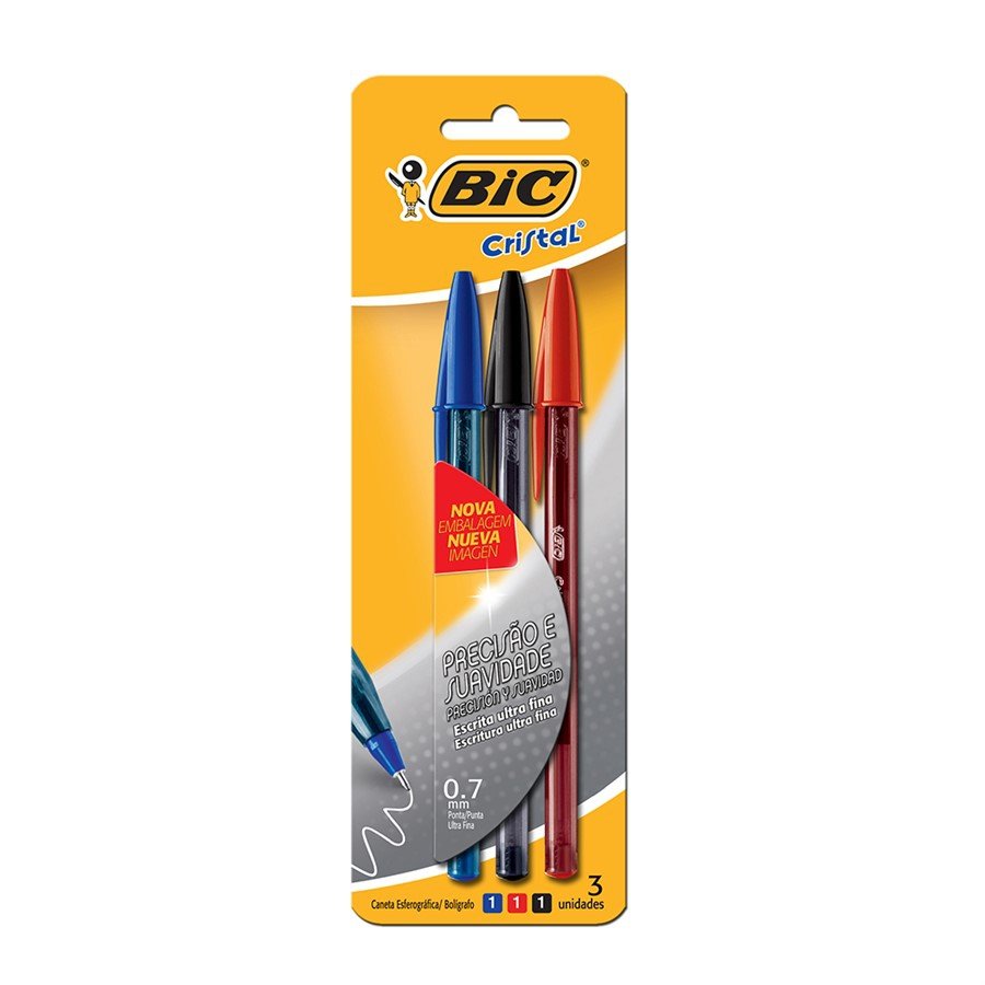 CANETA BIC BLISTER CRISTAL NEED AZUL/PRETA/VERMELHA 902487