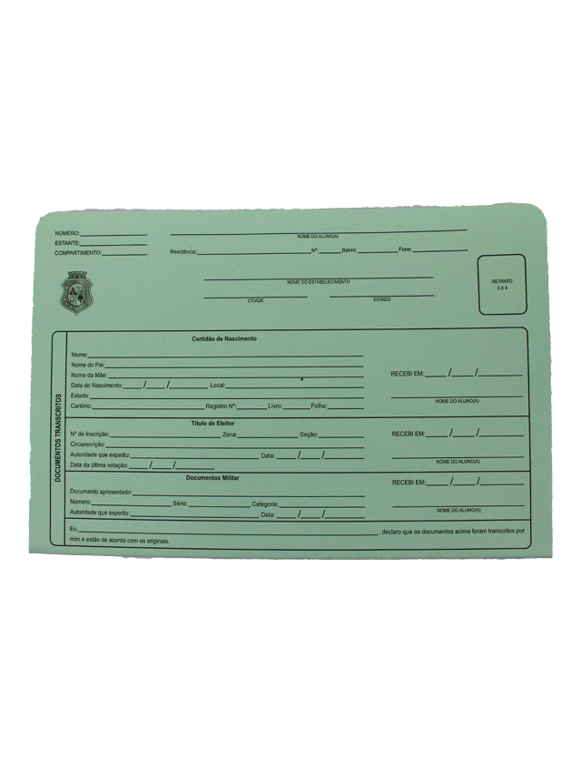 PASTA PARA MATRICULA VERDE