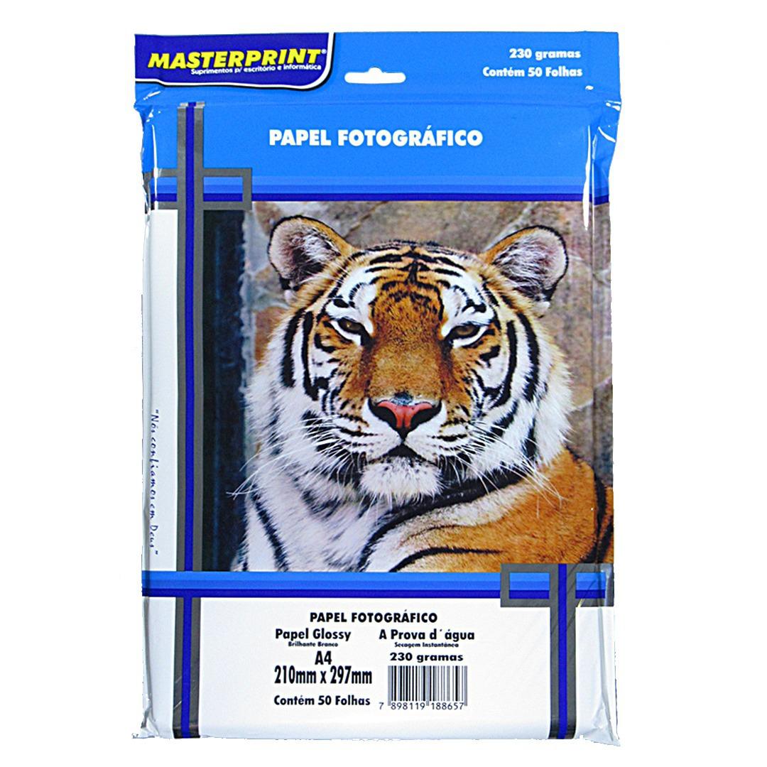 PAPEL FOTOGRAFICO GLOSSY BLRILHANTE A4 230G MASTERPRINT PACOTE COM 50 OLHAS