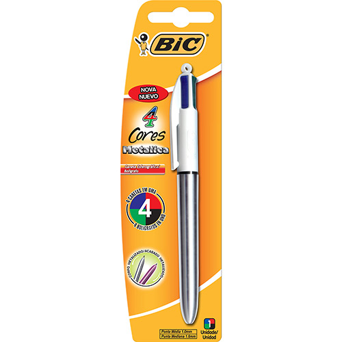 CANETA BIC BL 4 COR METALIC PRATA C/1 904224