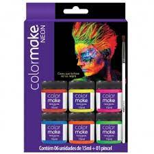 TINTA FACIAL COLORMAKE FLUORESCENTE 6 CORES BRILHA NA LUZ NEGRA 1003