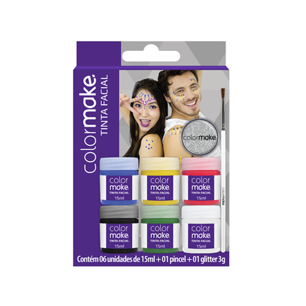 TINTA FACIAL COLORMAKE 6 CORES + GLITER E PINCEL 1000