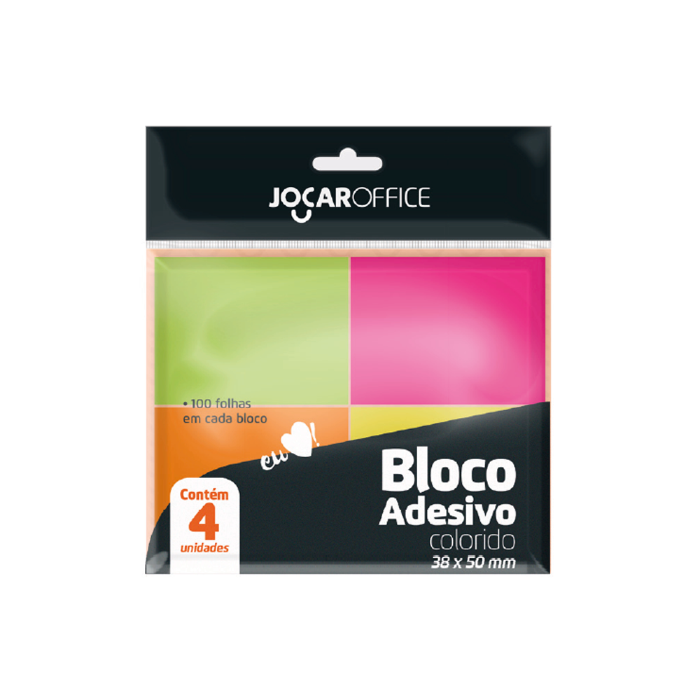 BLOCO JOCAR 38X50 ADESIVO FLUORESCENTE C/4 91115
