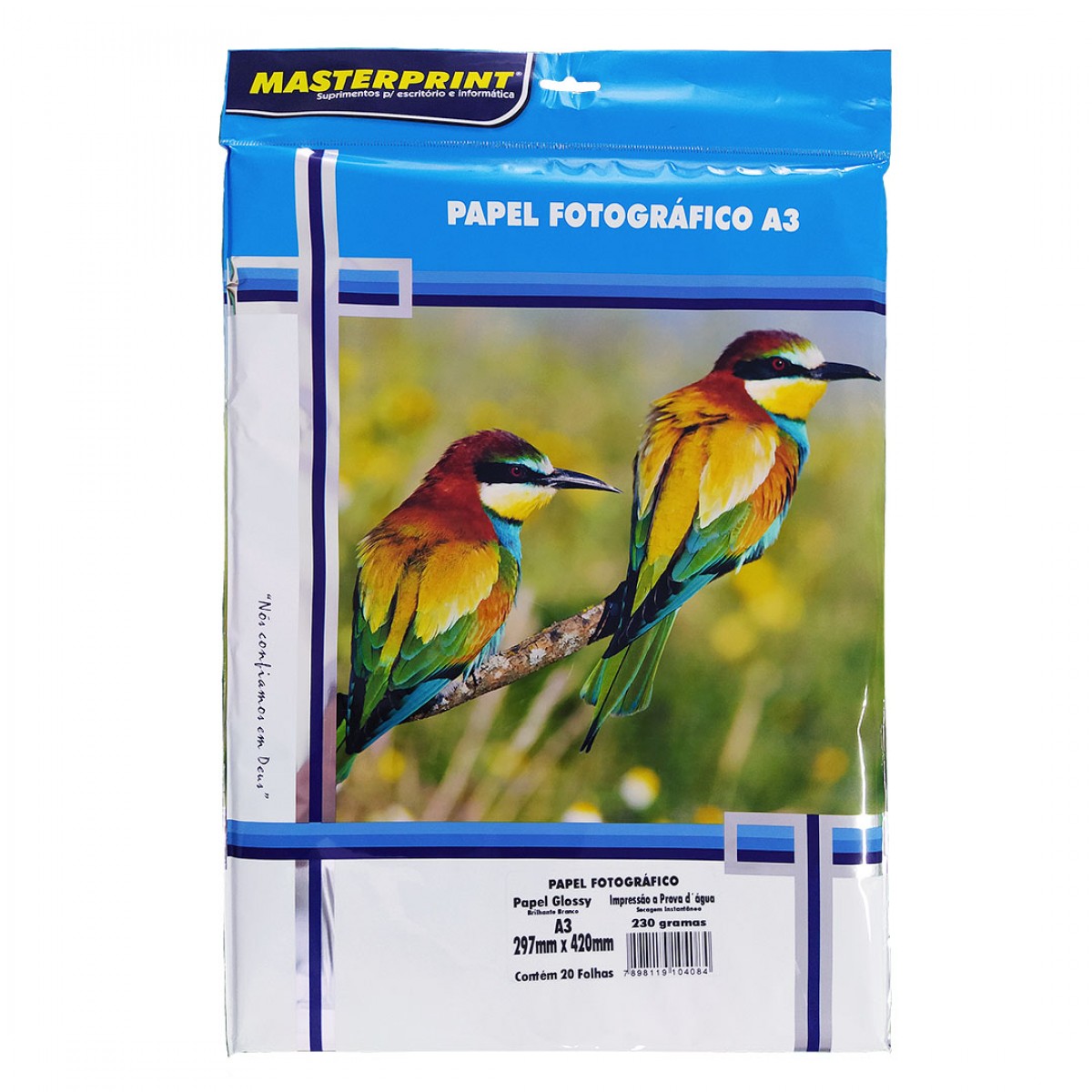 PAPEL FOTOGRAFICO GLOSSY BRILHANTE A3 130G MASTERPPRINT ADESIVO PACOTE COM 20 FOLHAS