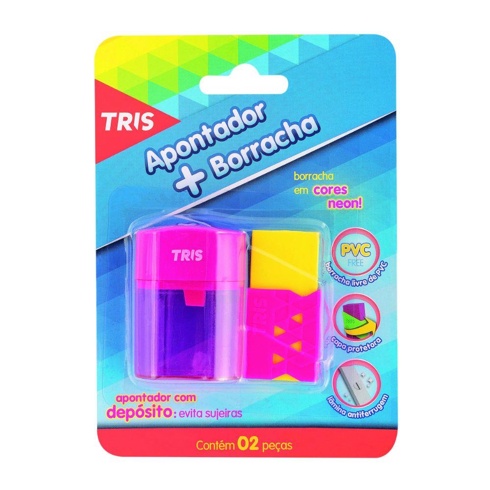 APONTADOR +BORRACHA TRIS BLISTER NEON 681085