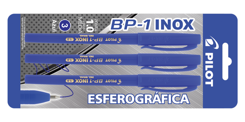 CANETA PILOT BP-1 1.0 BLISTER PONTA INOX C/3 AZUL