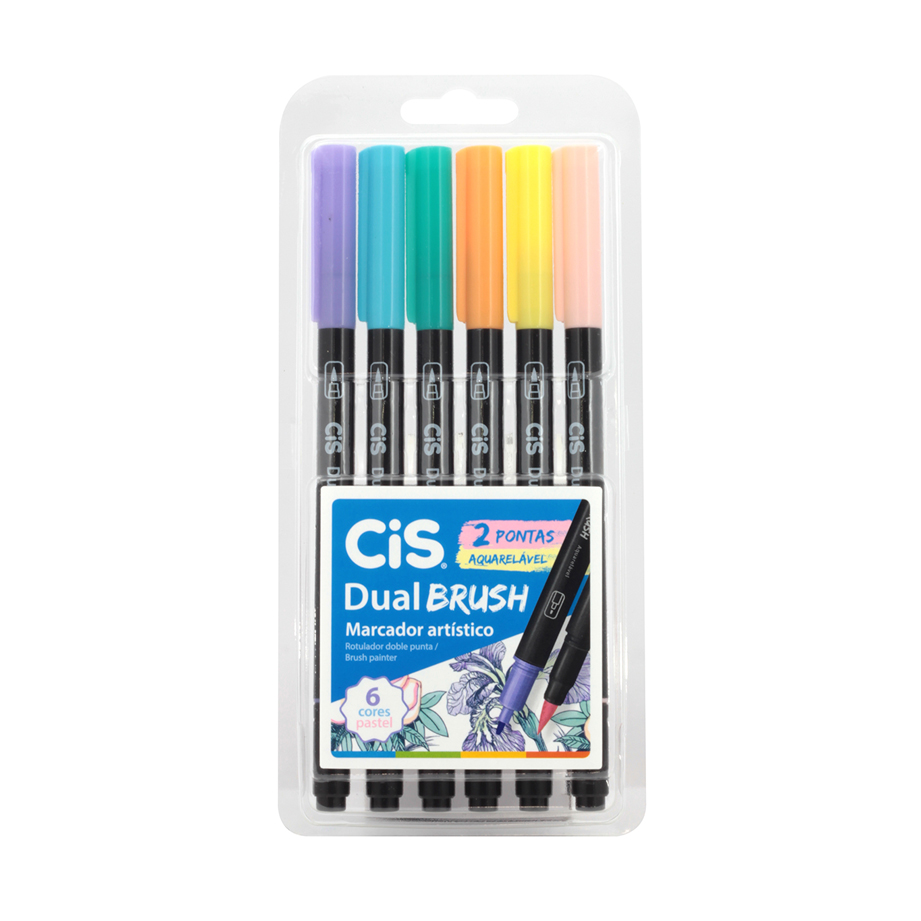 CANETA CIS MARCADOR DUAL BRUSH ESTOJO C/6 PASTE