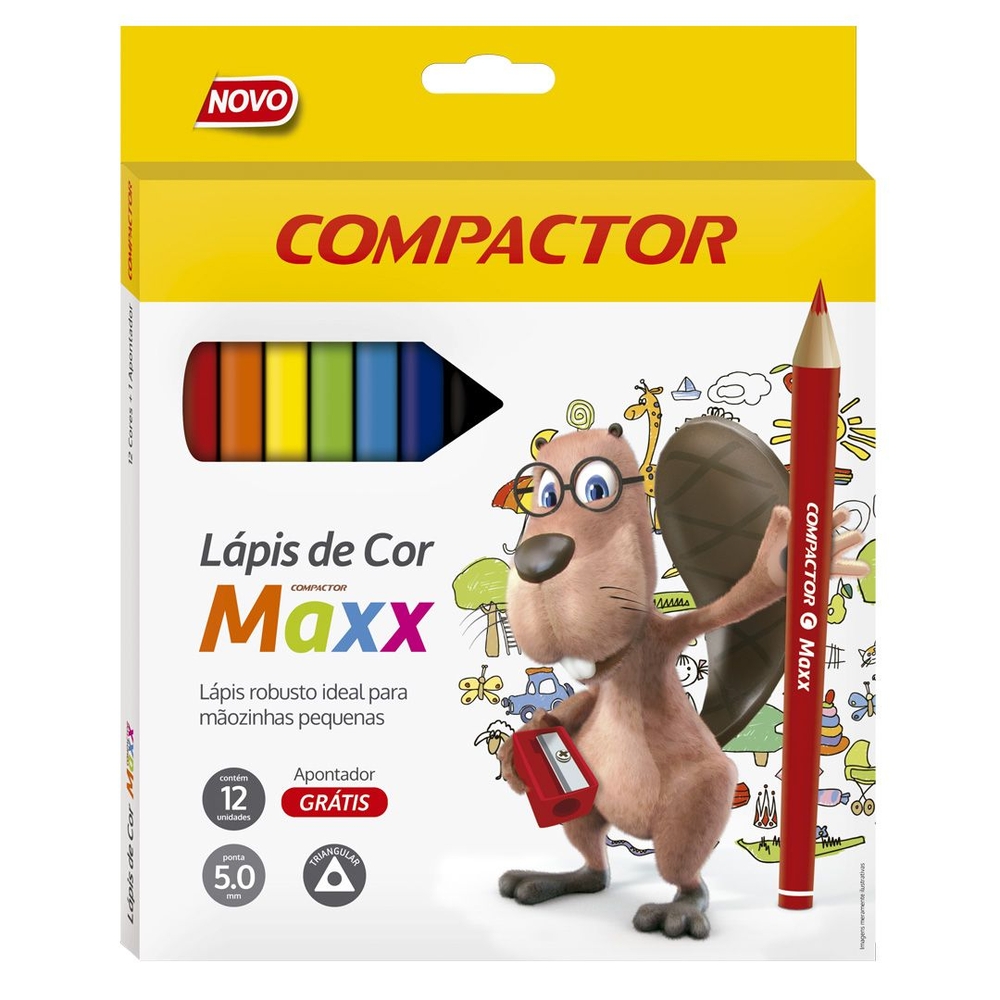 LAPIS DE COR COMPACTOR + APONTADOR MAXX C/12
