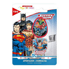APONTADOR+BORRACHA TRIS LIGA JUSTICA BLISTER C/2 605197