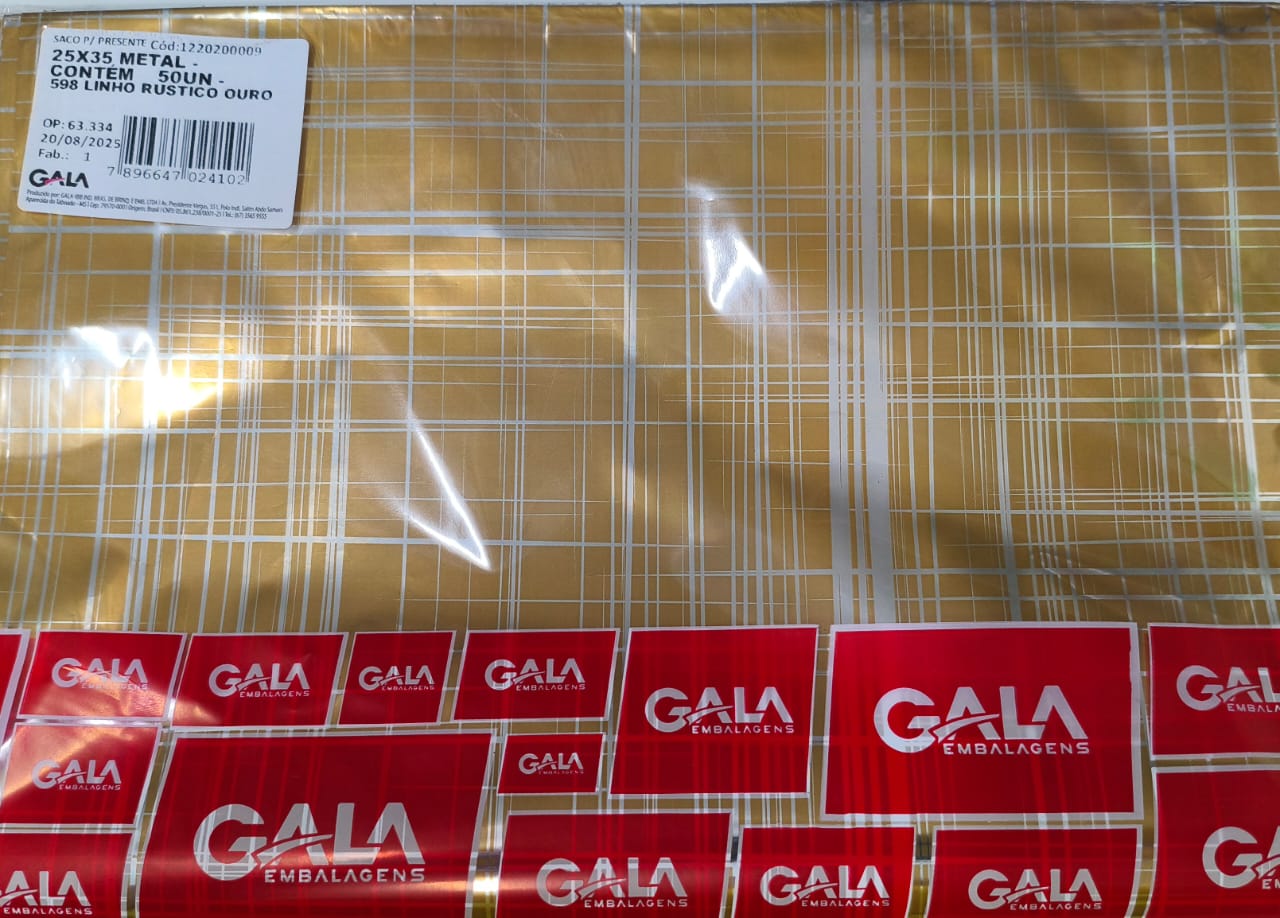 SACO GALA 25X35 C/50 LINHO RUSTICO OURO