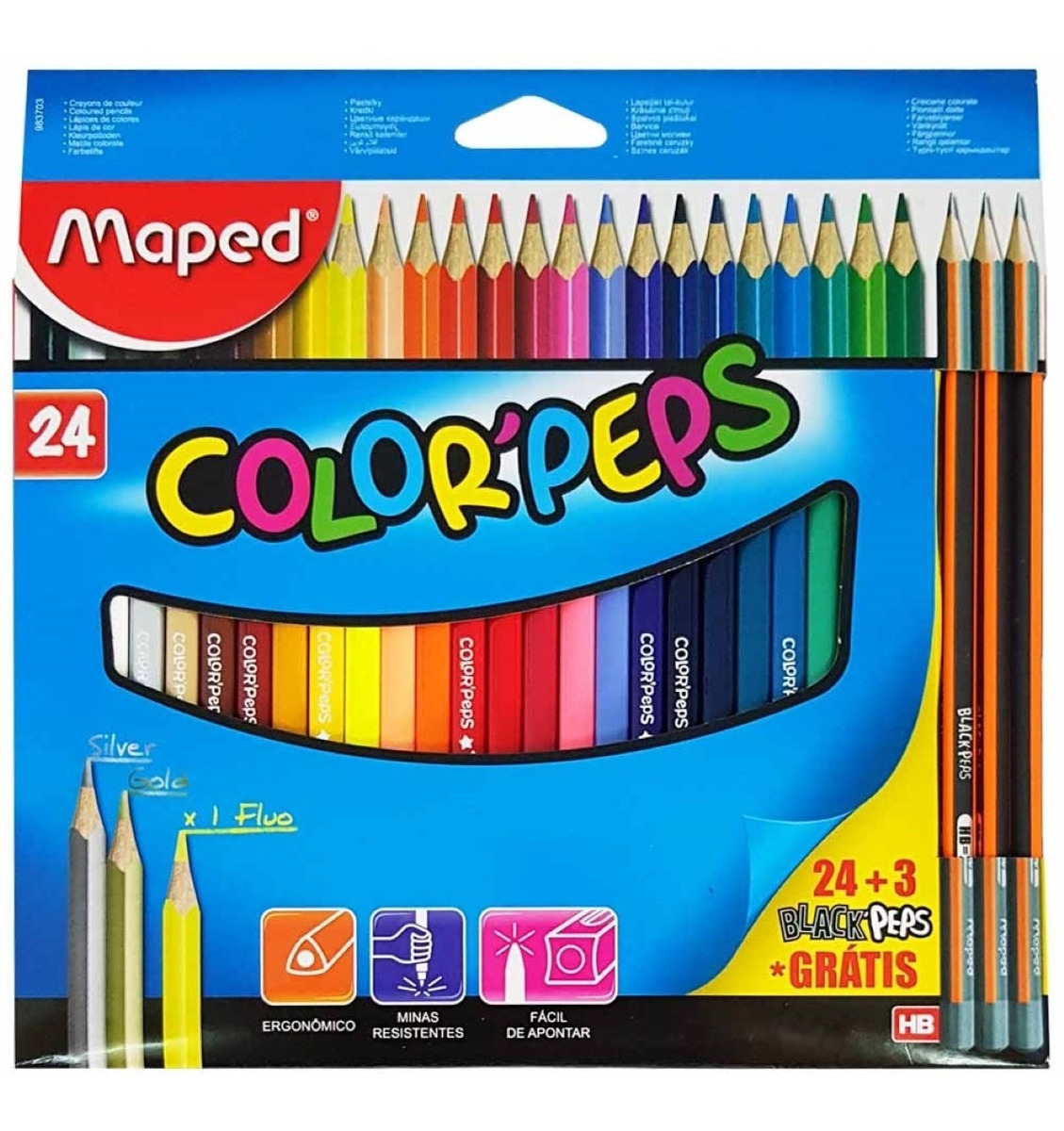 LAPIS DE COR MAPED COLOR PEPS C/24 + 3 LAPIS BLACK PEPS