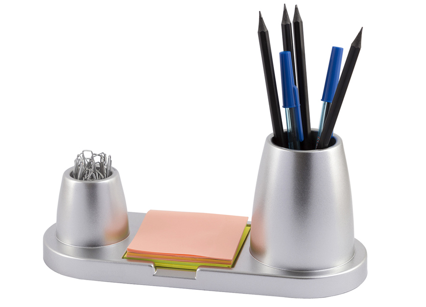 PORTA CANETA/LAPIS/LEMBRETE WALEU METALIC PRATA FOSCA (N¿O ACOMPANHA OS ITENS DA FOTO)