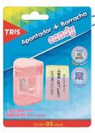 APONTADOR+BORRACHA TRIS BLISTER CANDY ROSA 607399