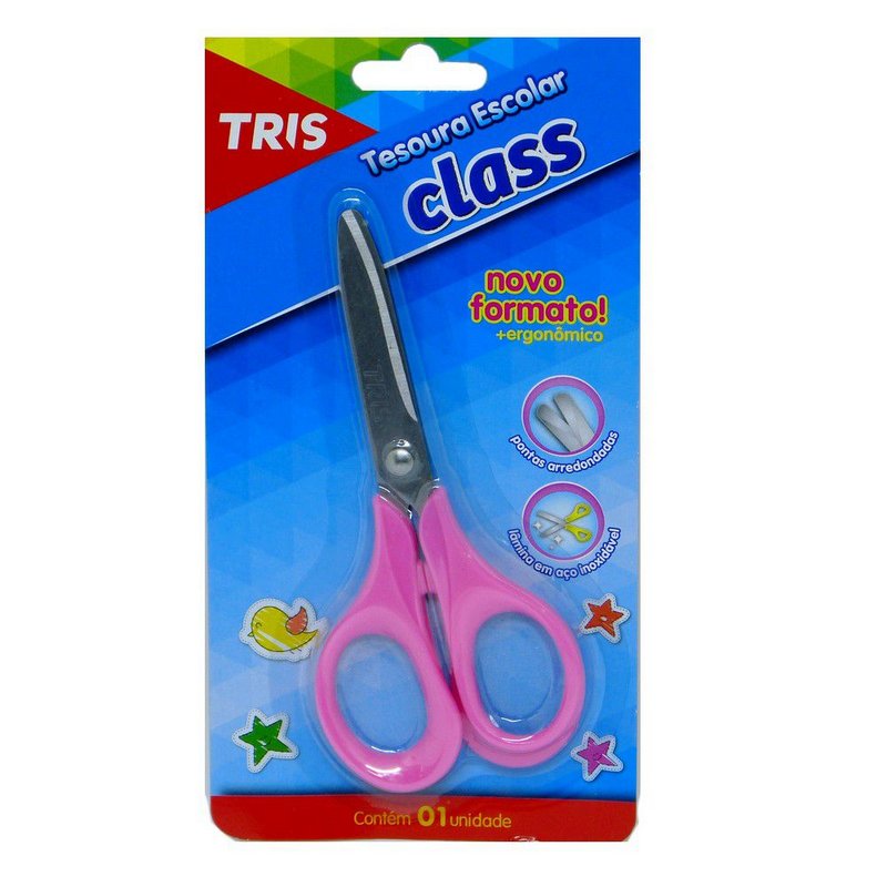 TESOURA ESCOLAR TRIS CLASS BLISTER ROSA 13CM 610245