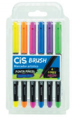 CANETA CIS MARCADOR BRUSH ESTOJO C/6 NEON