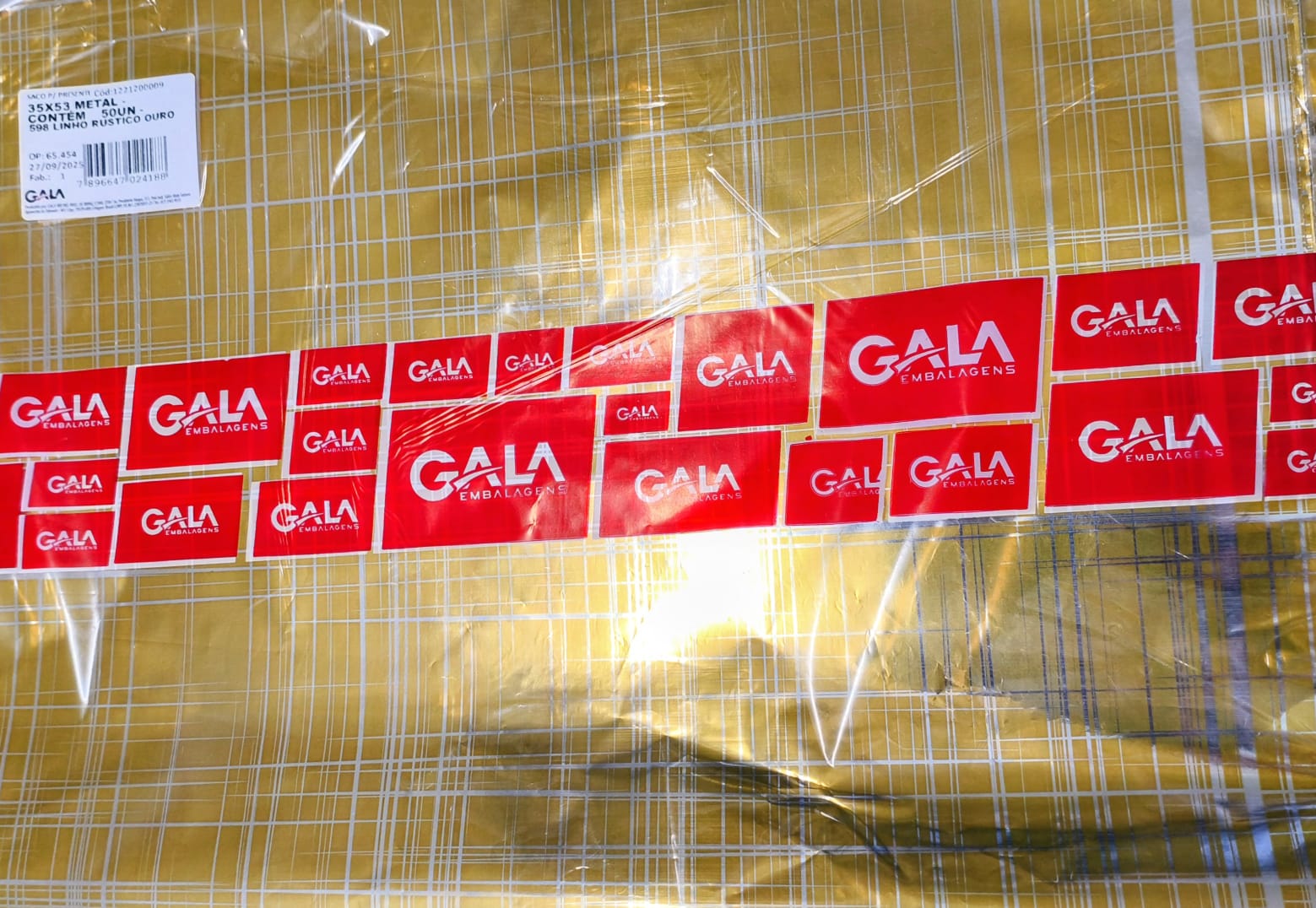 SACO GALA 35X53 METALIZADO C/50 LINHO RUSTICO OURO