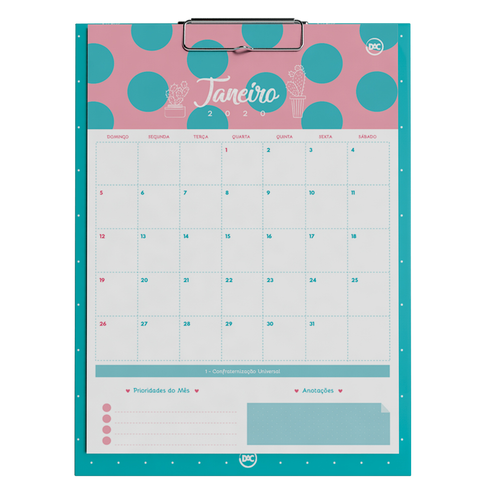 CALENDARIO DAC PLANER PRANCHETA CACTUS 12F 3012