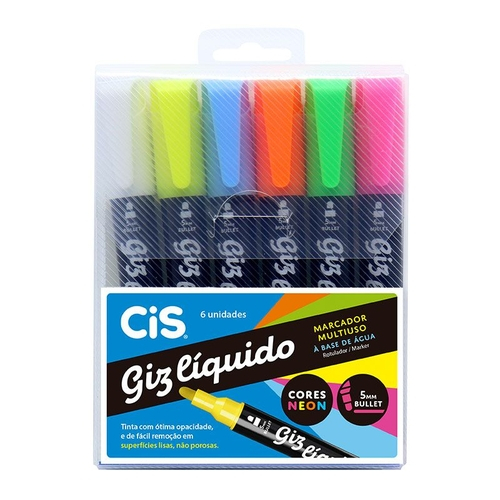 GIZ LIQUIDO CIS ¿ CORES NEON SORTIDAS ¿ ESTOJO COM 6 UNIDADES