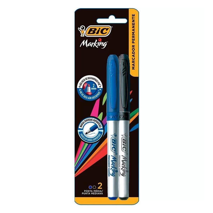 MARCADOR BIC PERMANENTE  BLISTER C/2 AZUL E PRETO 971078
