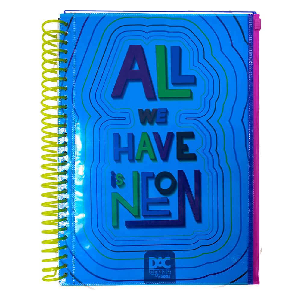 CADERNO COLEGIAL AZUL DAC COLOR BUBBLE 10 MAT¿RIAS COM MALOTE ZIP