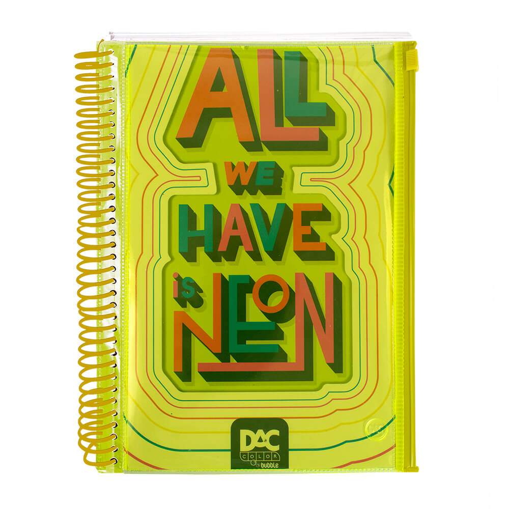 CADERNO COLEGIAL AMARELO DAC COLOR BUBBLE 10 MAT¿RIAS COM MALOTE ZIP