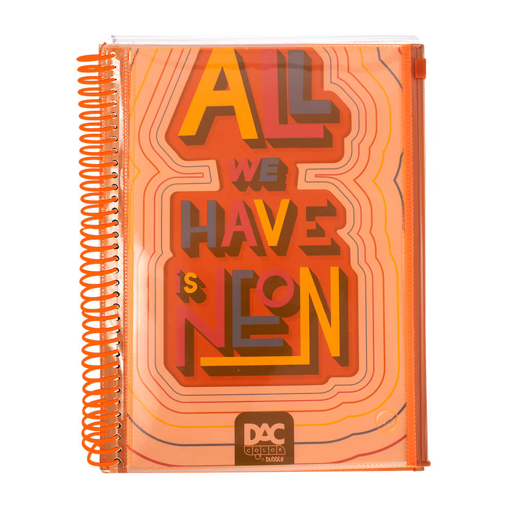 CADERNO COLEGIAL LARANJA DAC COLOR BUBBLE 10 MAT¿RIAS COM MALOTE ZIP