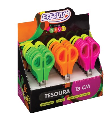 TESOURA BRW ESCOLAR 13CM NEON C/REGUA TE1324