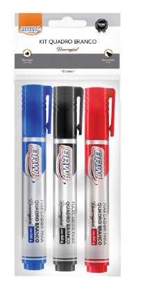 MARCADOR QUADRO BRANCO BRW RECARREGAVEL BLISTER C/3 CA6015