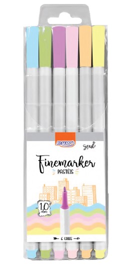 CANETA BRW FINEMARKER 1.0 PASTEL BLISTER C/6 FI2002