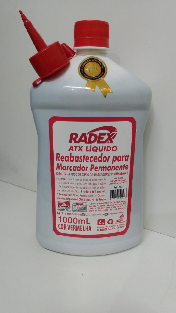 TINTA REABASTECEDOR RADEX 1000ML PERMANENTE VERMELHO