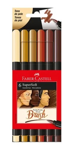 ESTOJO CANETA BRUSH PEN SUPERSOFT FABER-CASTELL TONS DE PELE 6 CORES
