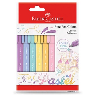 CANETA FABER CASTELL FINE PEN PASTEL COLORS PONTA FINA .4 MM COM 6 UNIDADES 
