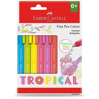 CANETA FABER CASTELL FINE PEN TROPICAL PONTA FINA 0.4 MM COM 6 UNIDADES