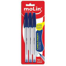 CANETA MOLIN BLISTER C/3 1.0 FROSTY AZUL 1102