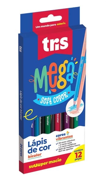 LAPIS DE COR TRIS C/12 MEGA SOFT BICOLOR