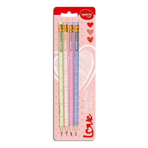 LAPIS MOLIN C/BORRACHA LOVE GRID BLISTER C/4