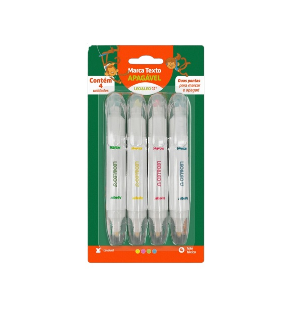 MARCA TEXTO LEOELEO APAGAVEL BLISTER C/4 CORES