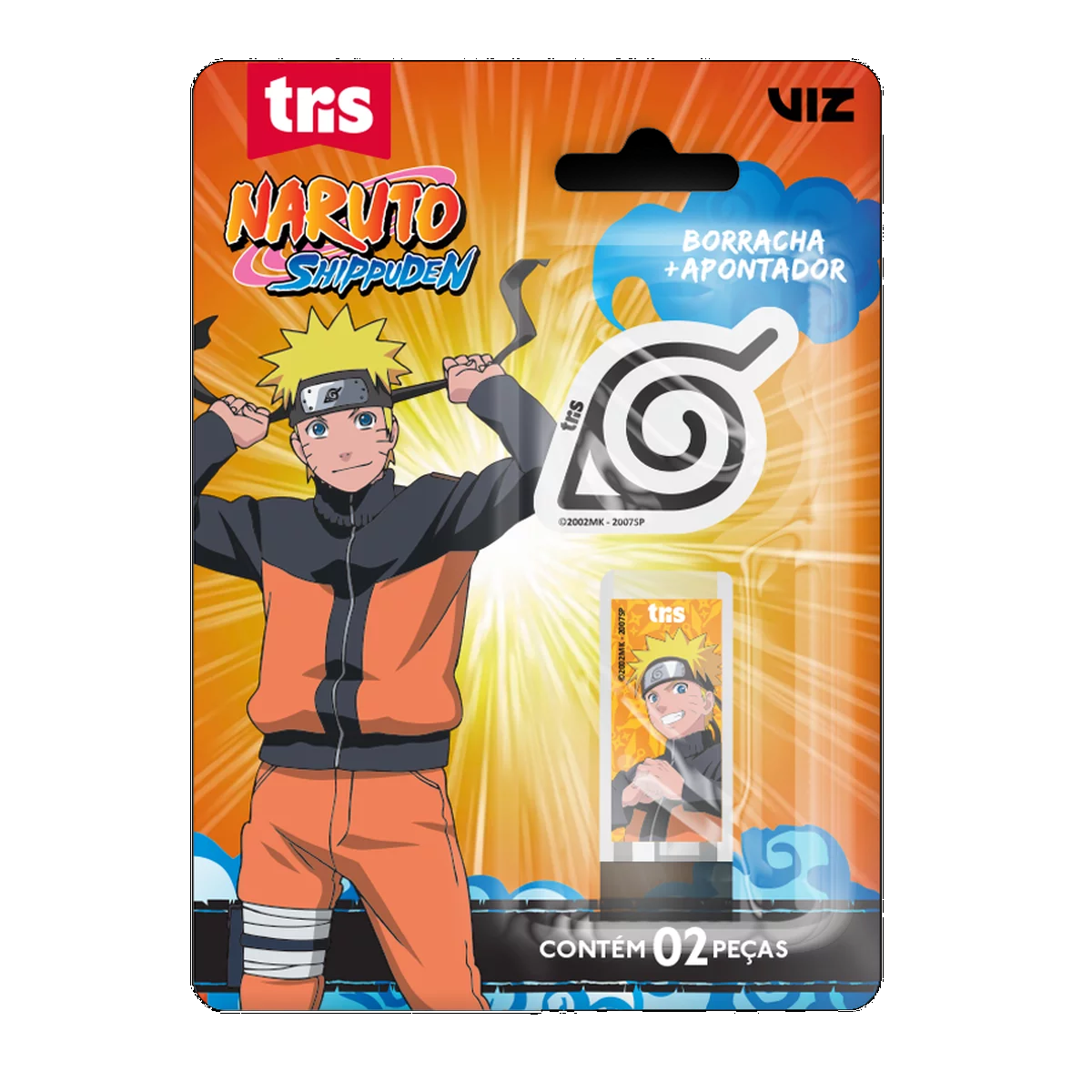 APONT TRIS C/ BORRACHA NARUTO BLISTER 2PC