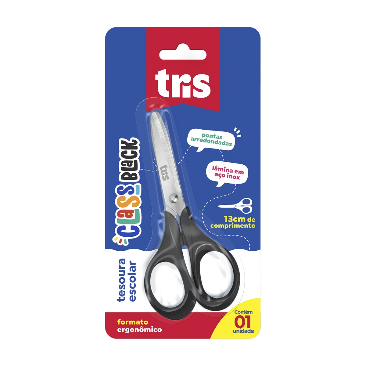 TESOURA ESC TRIS CLASS BLACK BLISTER 13CM