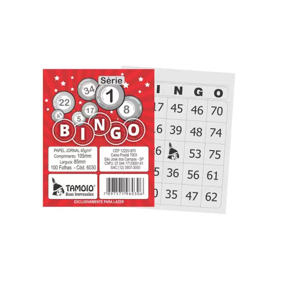 BLOCO BINGO TAMOIO PEQUENO SERIE 1 A 15 100F